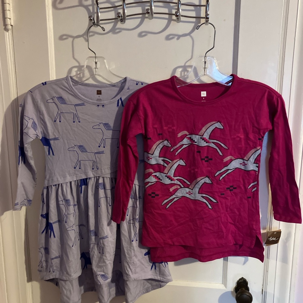Tea Collection Kids Dress in Purple and Pink Shirt—two item bundle